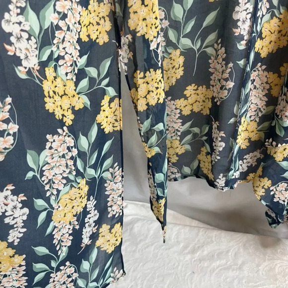 Navy and Yellow Floral‎ Short Sleeve Kimono One Size - Picture 5 of 9